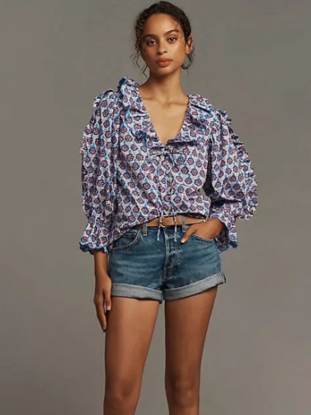 Maeve Scallop V-Neck Blouse - Small